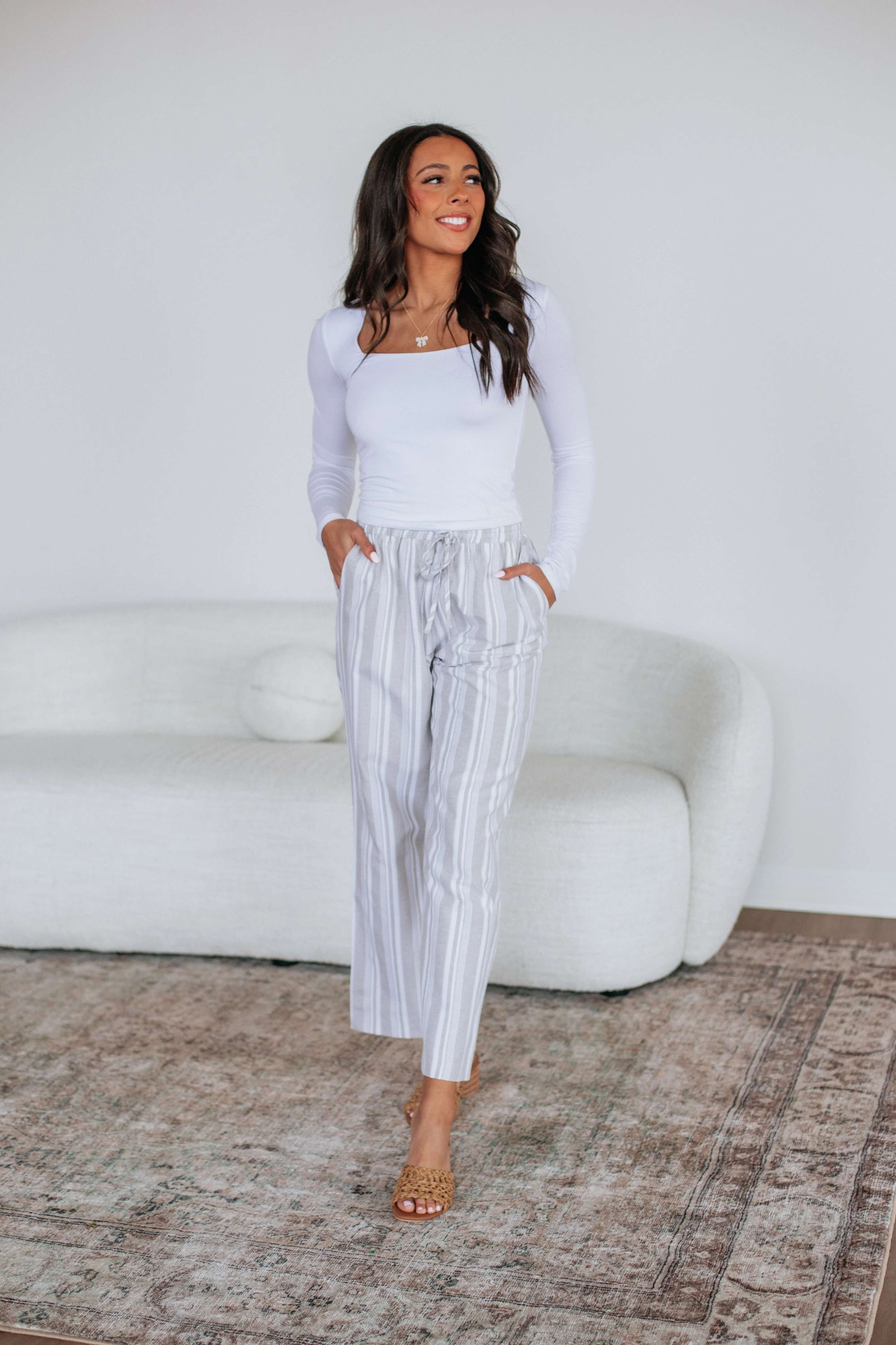 Marlowe Striped Pants - Sand Mix