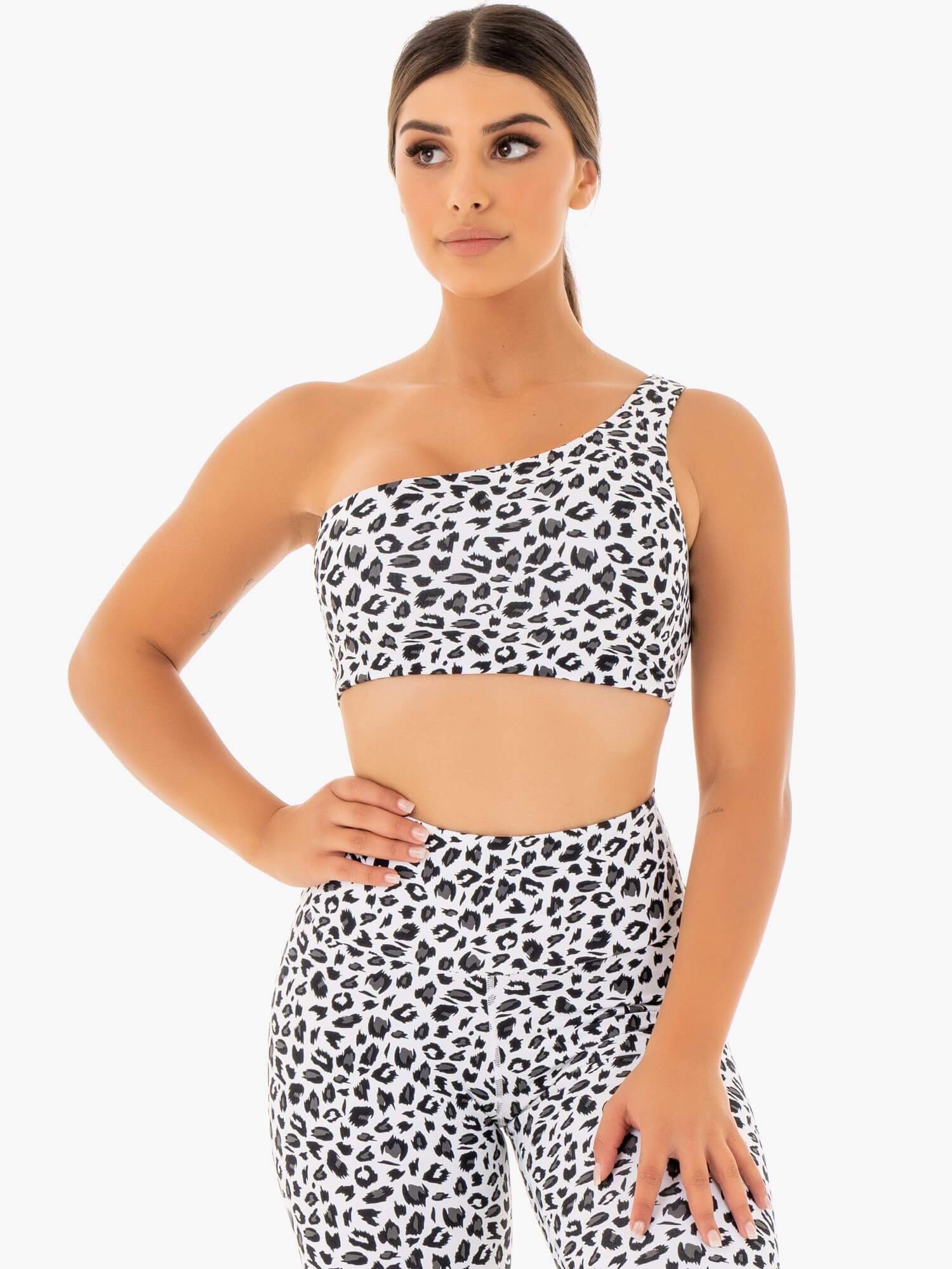 Adapt One Shoulder Sports Bra - Snow Leopard