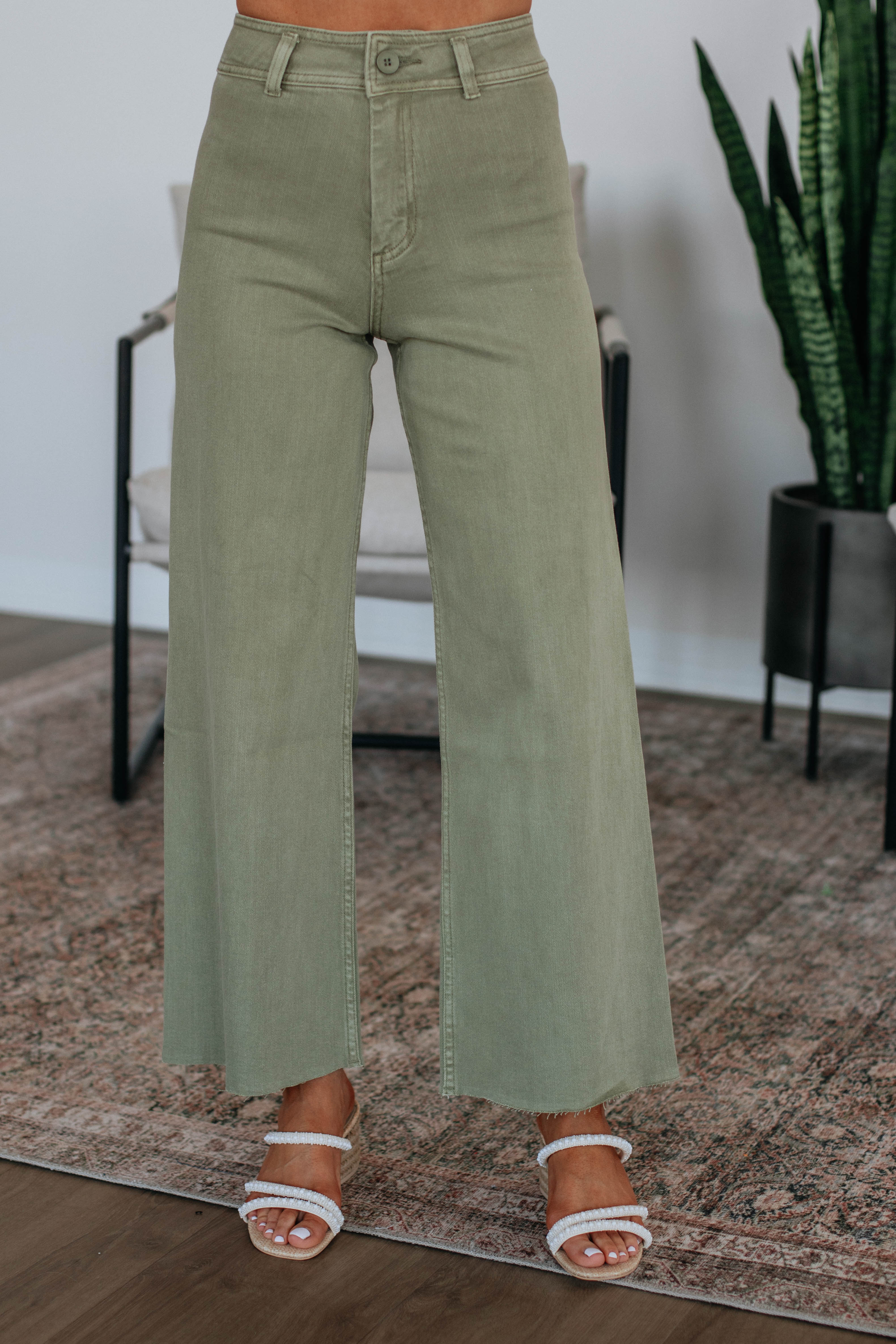 Linsley Wide Leg Pants - Dusty Olive