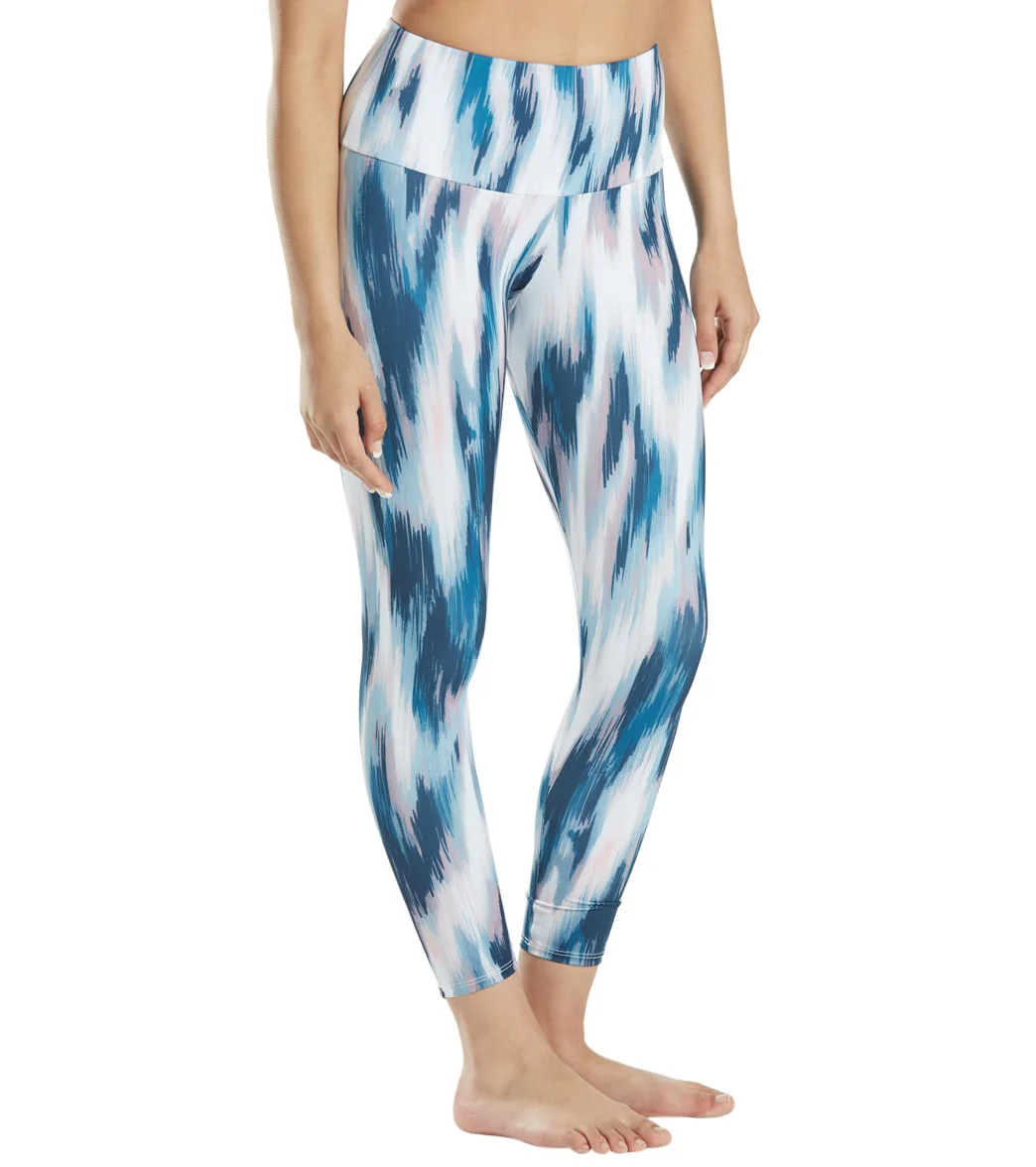 Onzie High Waisted Basic 7/8 Yoga Leggings Indigo Ikat
