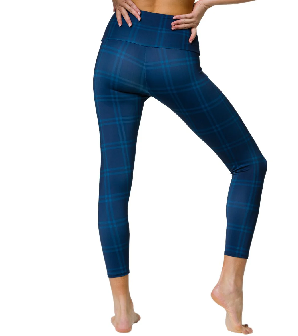 Onzie High Waisted Basic 7/8 Yoga Leggings Midnight Plaid