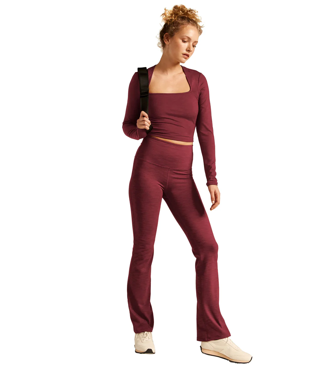 Beyond Yoga Heather Rib Frame Cropped Pullover