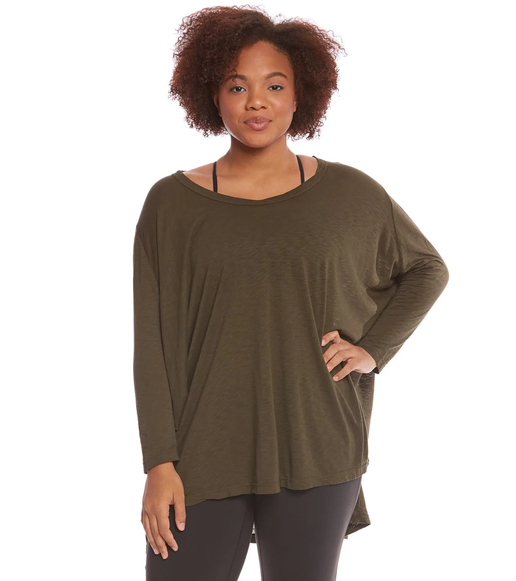 Hard Tail Plus Size Oversized 3/4 Sleeve Raglan Layering Top