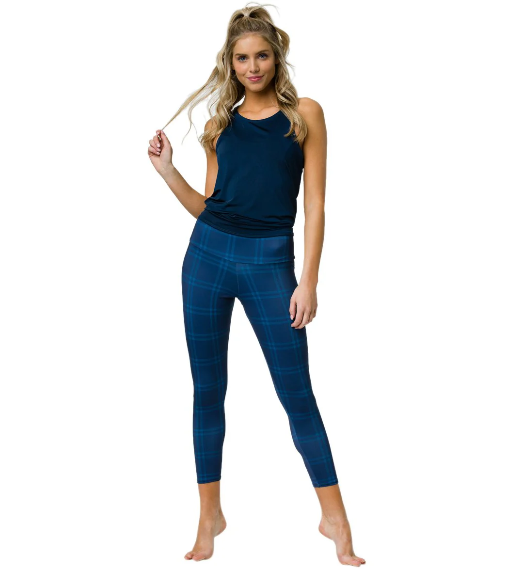 Onzie High Waisted Basic 7/8 Yoga Leggings Midnight Plaid
