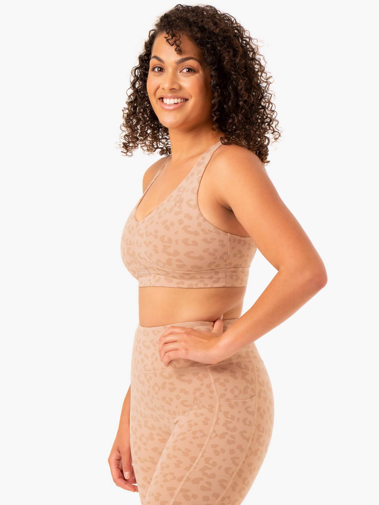 Ultra V-Neck Sports Bra - Tan Leopard