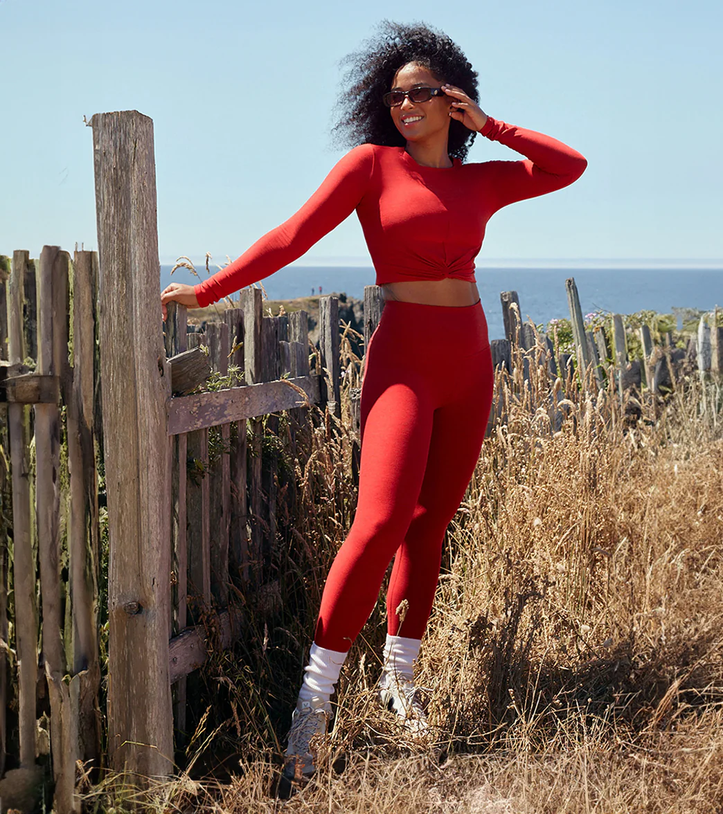 Beyond Yoga Spacedye High Waisted Caught In The Midi 7/8 Yoga Leggings Ruby Red Heather