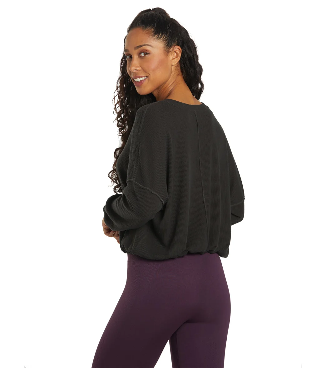 Spiritual Gangster Long Sleeve Drawstring V Neck Top