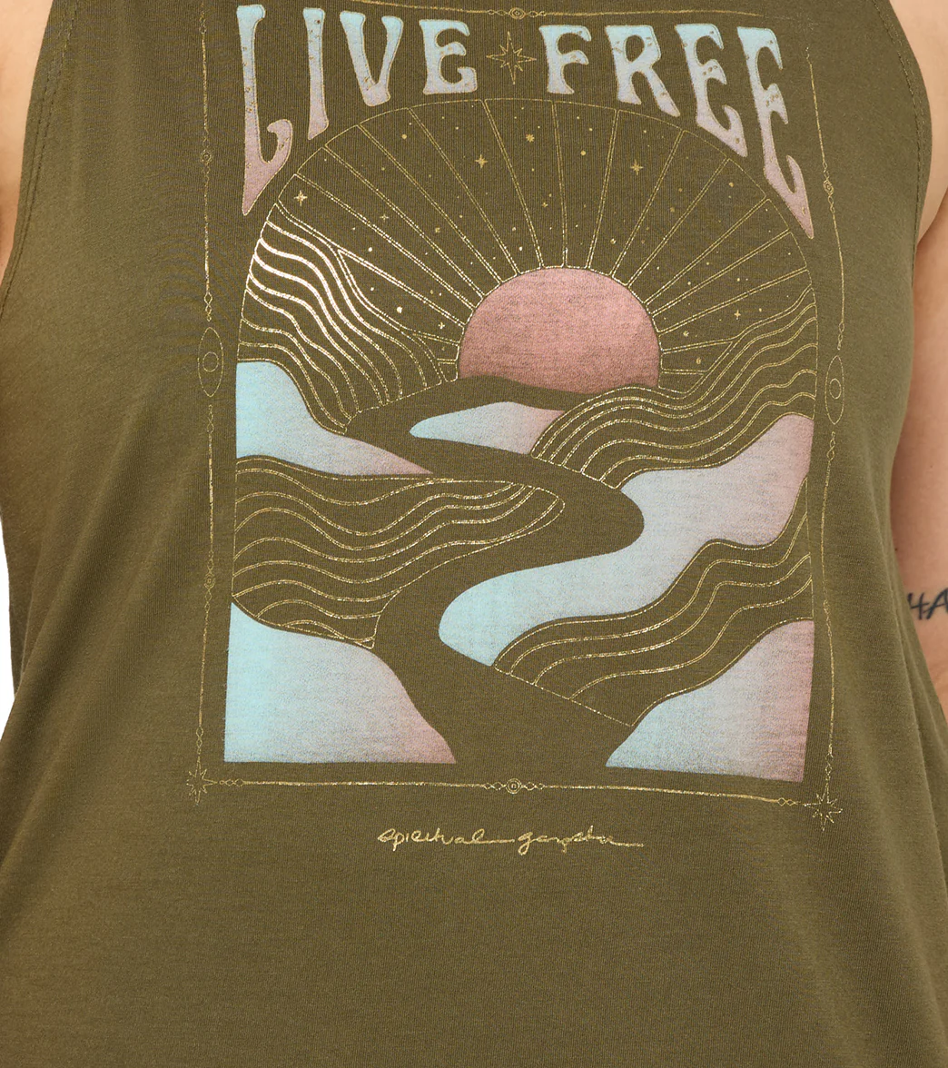 Spiritual Gangster Live Free Jade Muscle Tank