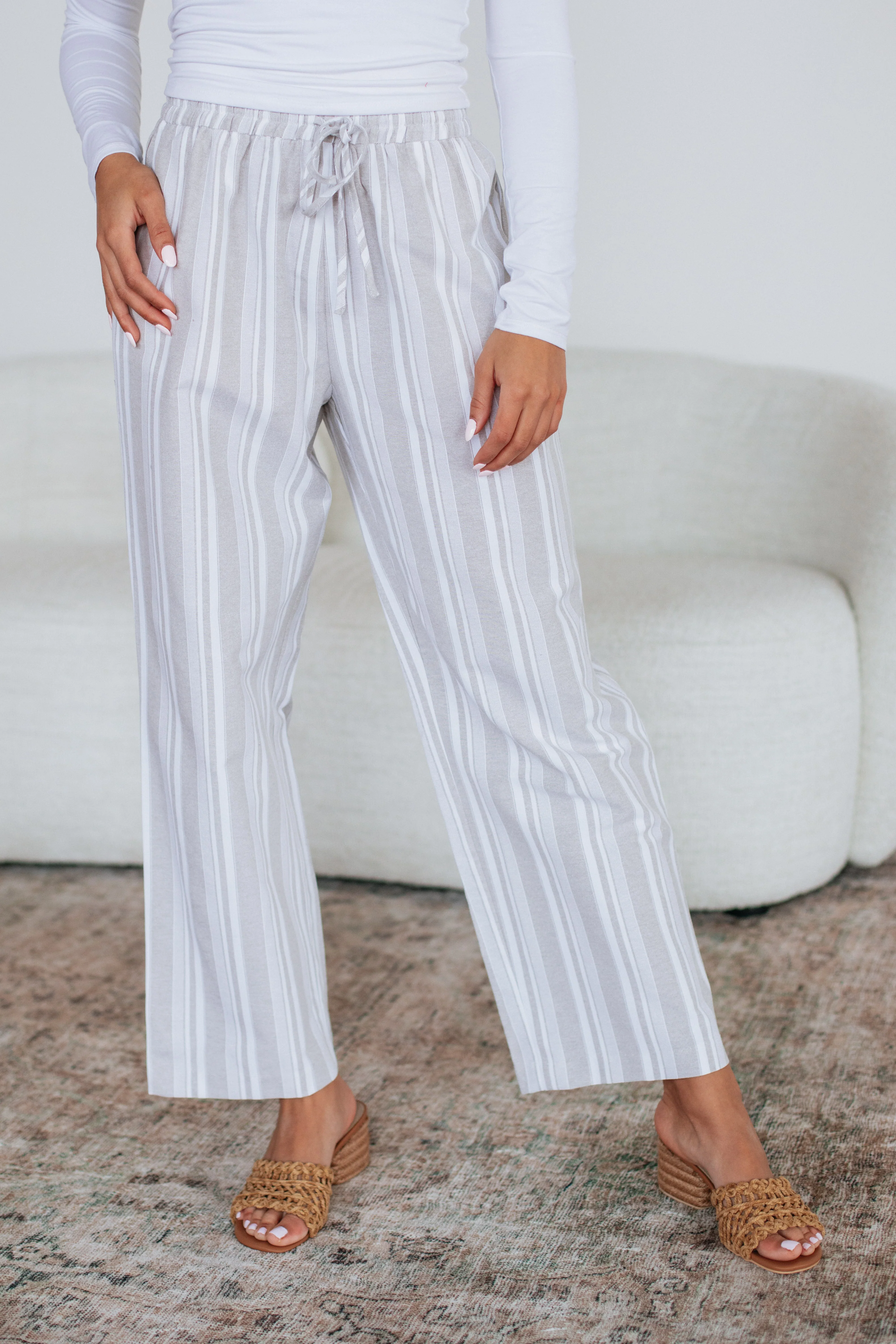 Marlowe Striped Pants - Sand Mix