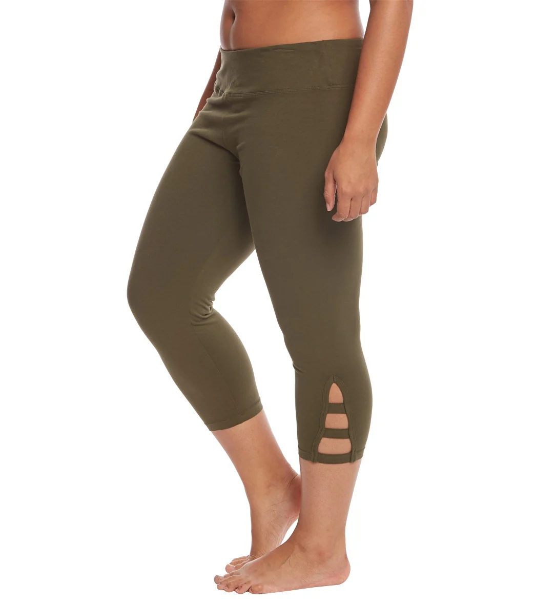 Hard Tail Plus Size Flat Waist Cage Cotton Yoga Capris