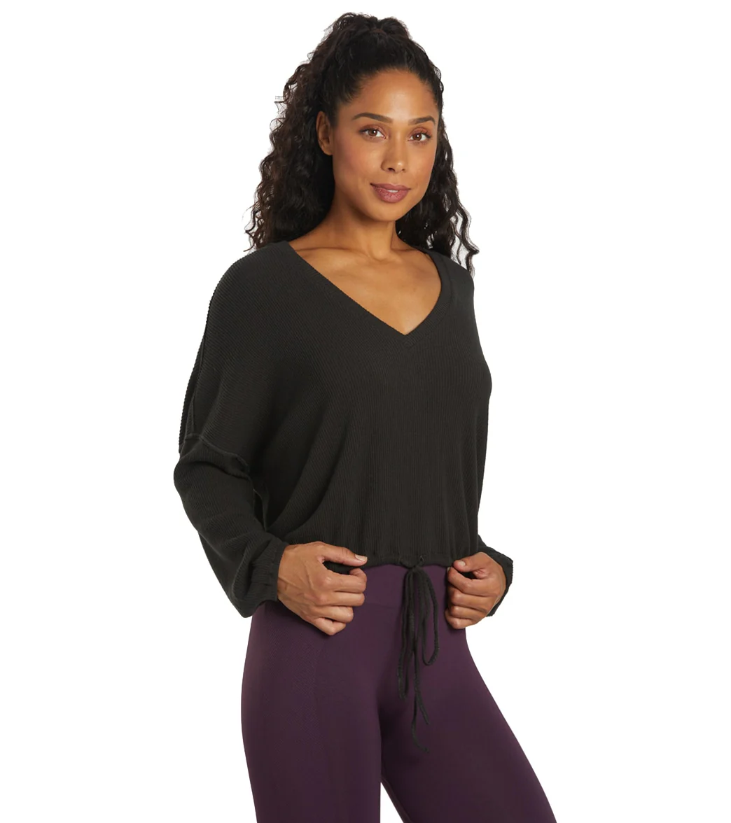 Spiritual Gangster Long Sleeve Drawstring V Neck Top