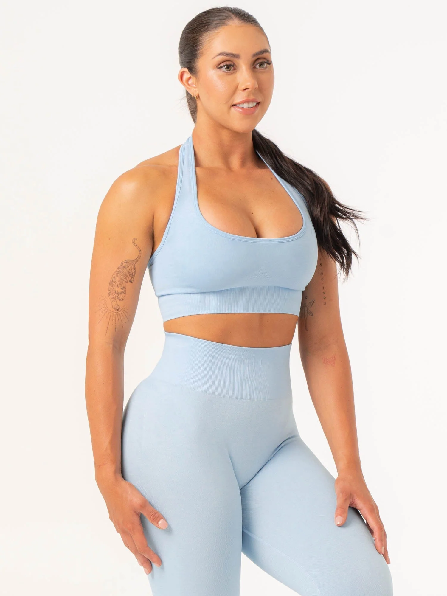 Contour Halter Bra - Sky Blue Marl
