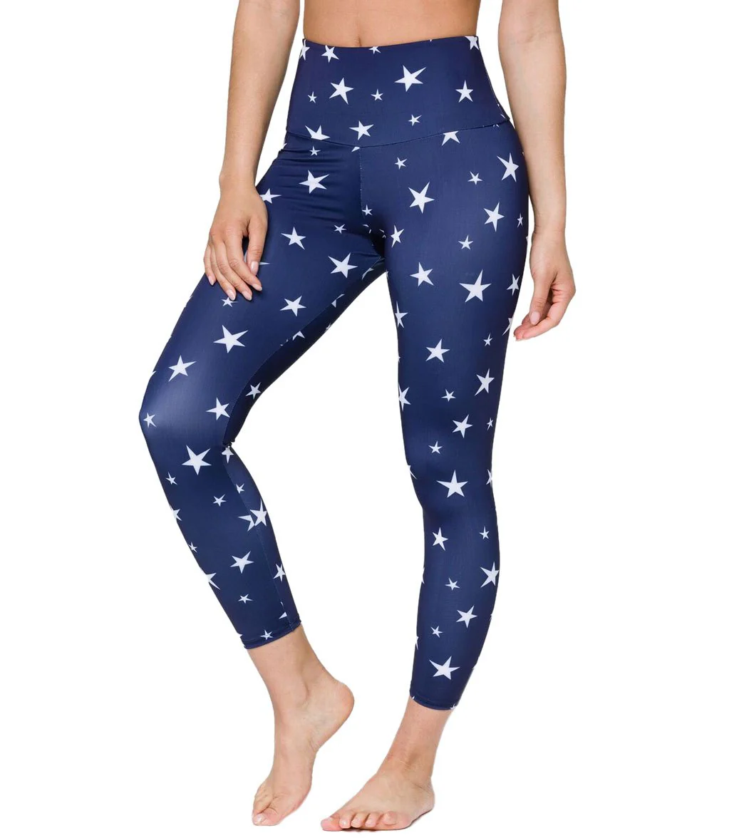 Onzie High Waisted Basic 7/8 Yoga Leggings Marine Navy Stars