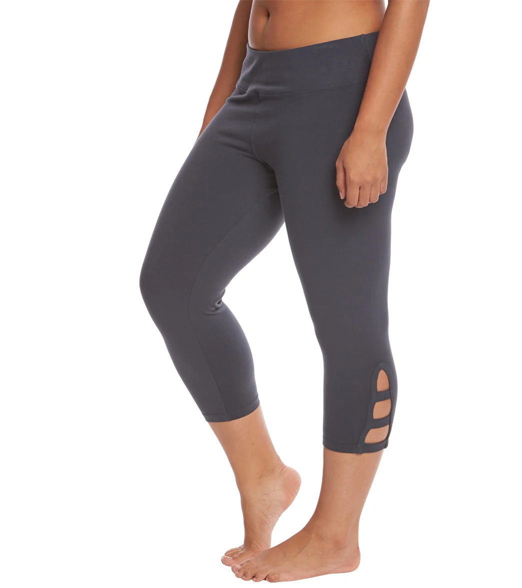 Hard Tail Plus Size Flat Waist Cage Cotton Yoga Capris