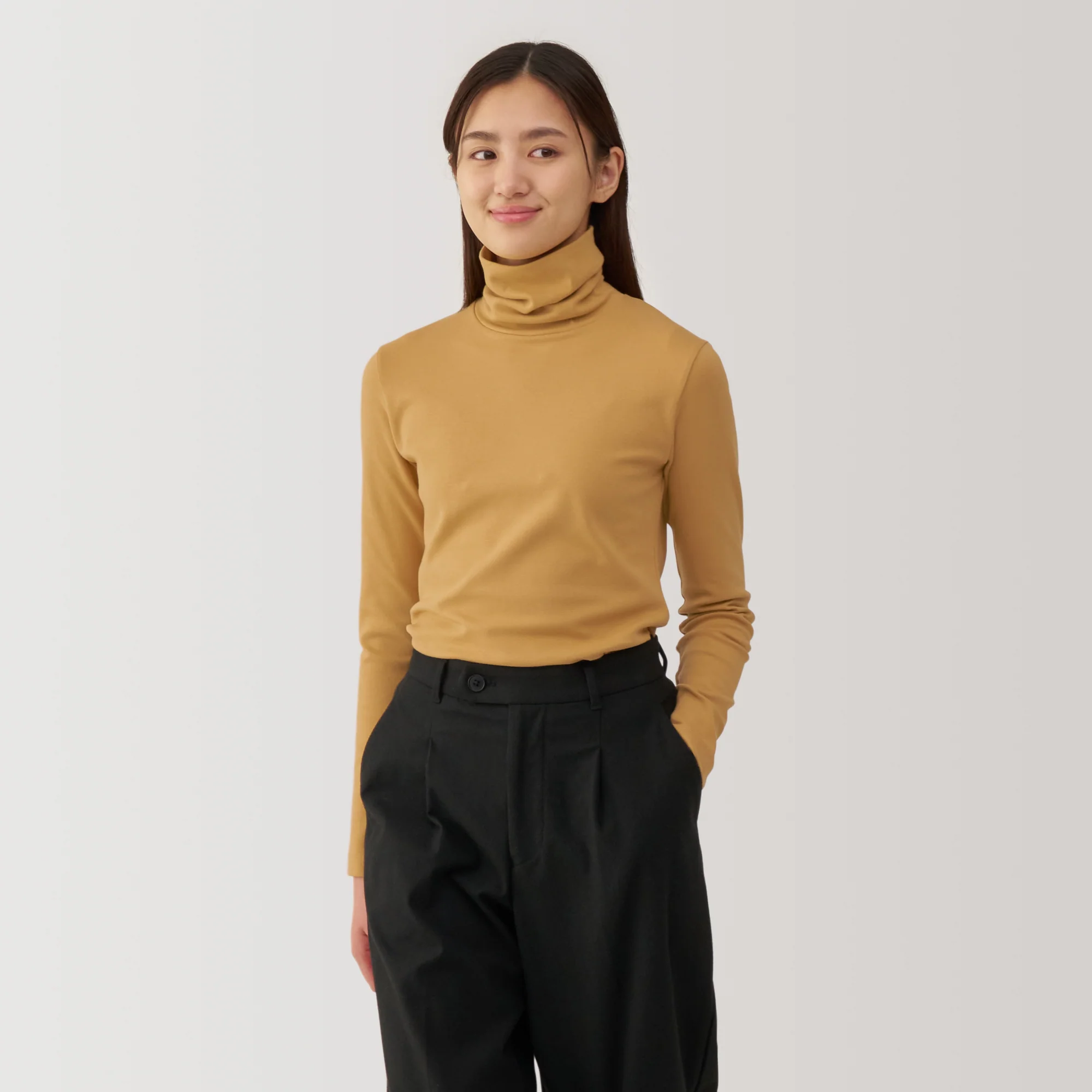 Women's Brushed Ribbed Turtleneck Long Sleeve T-Shirt