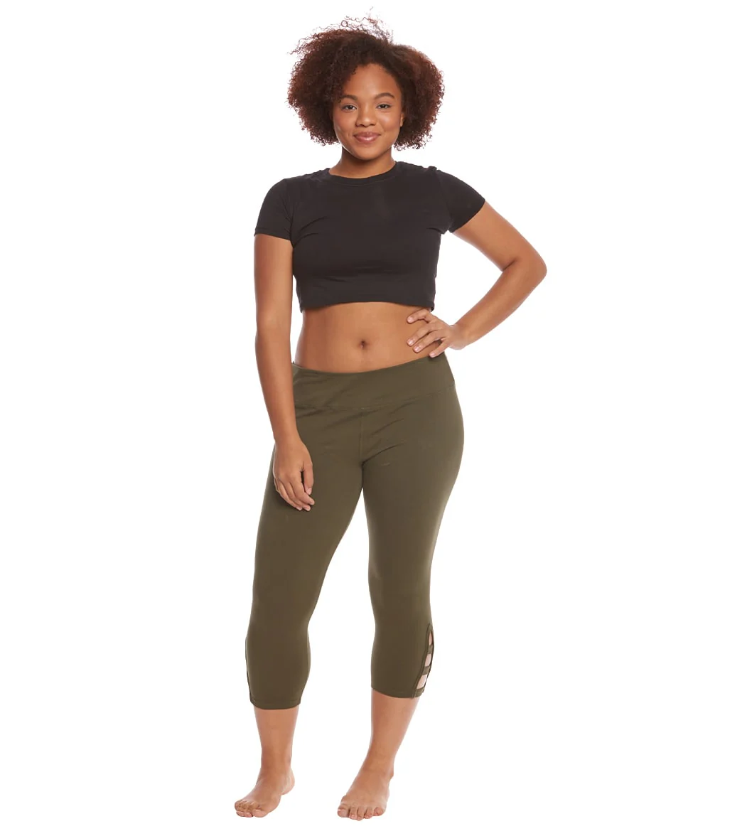 Hard Tail Plus Size Flat Waist Cage Cotton Yoga Capris