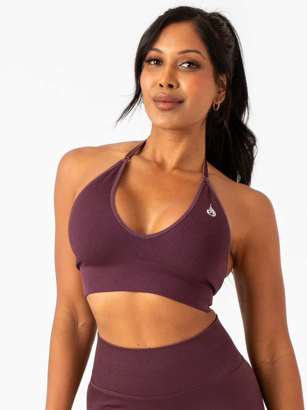Lift Rib Seamless Halter Sports Bra - Plum