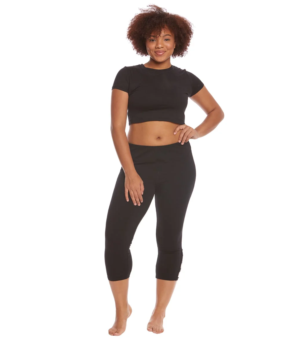 Hard Tail Plus Size Flat Waist Cage Cotton Yoga Capris