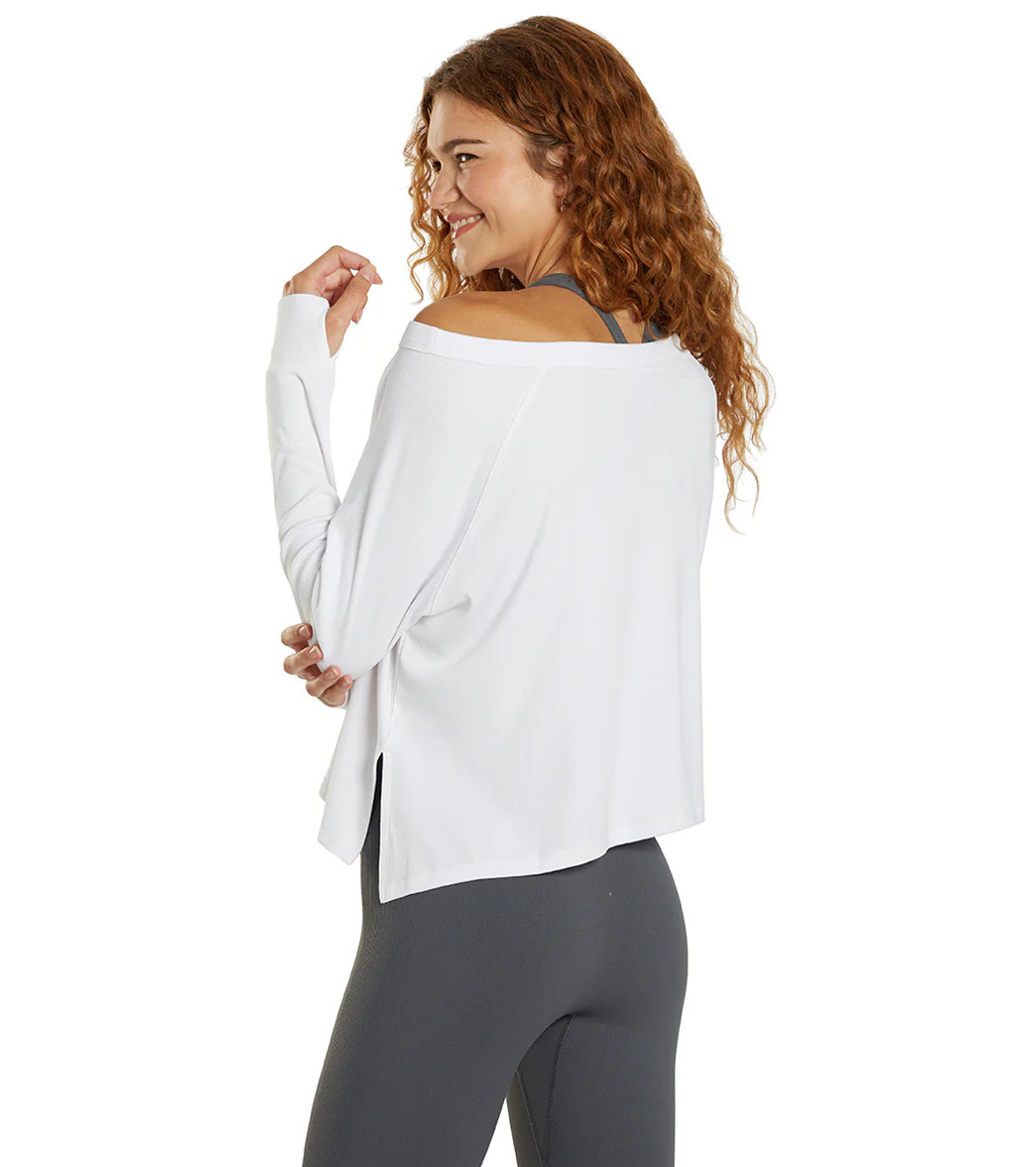 Cream Yoga Fare Drop Shoulder Crop LS Tee