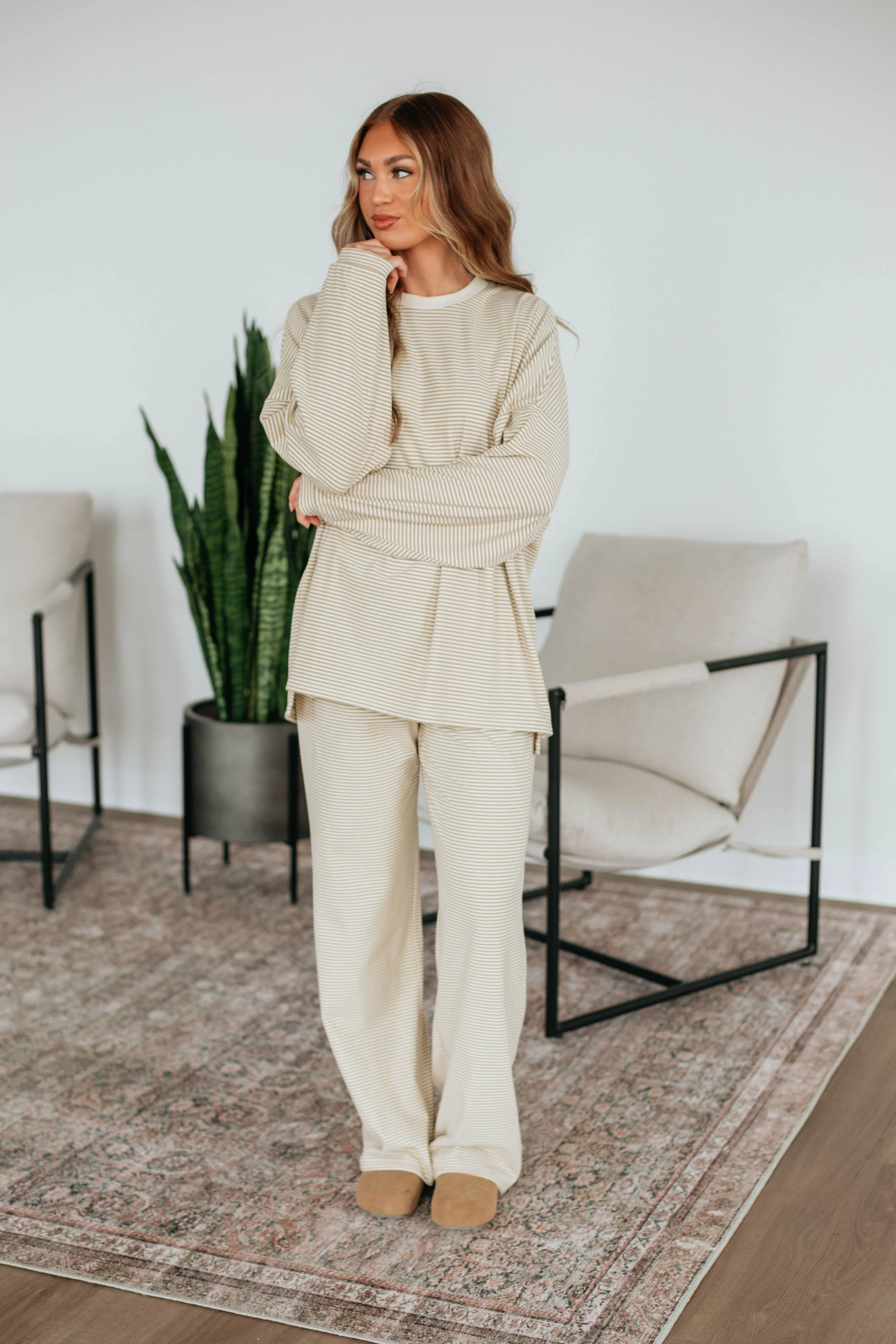 Cayla Striped Pants - Beige Mix