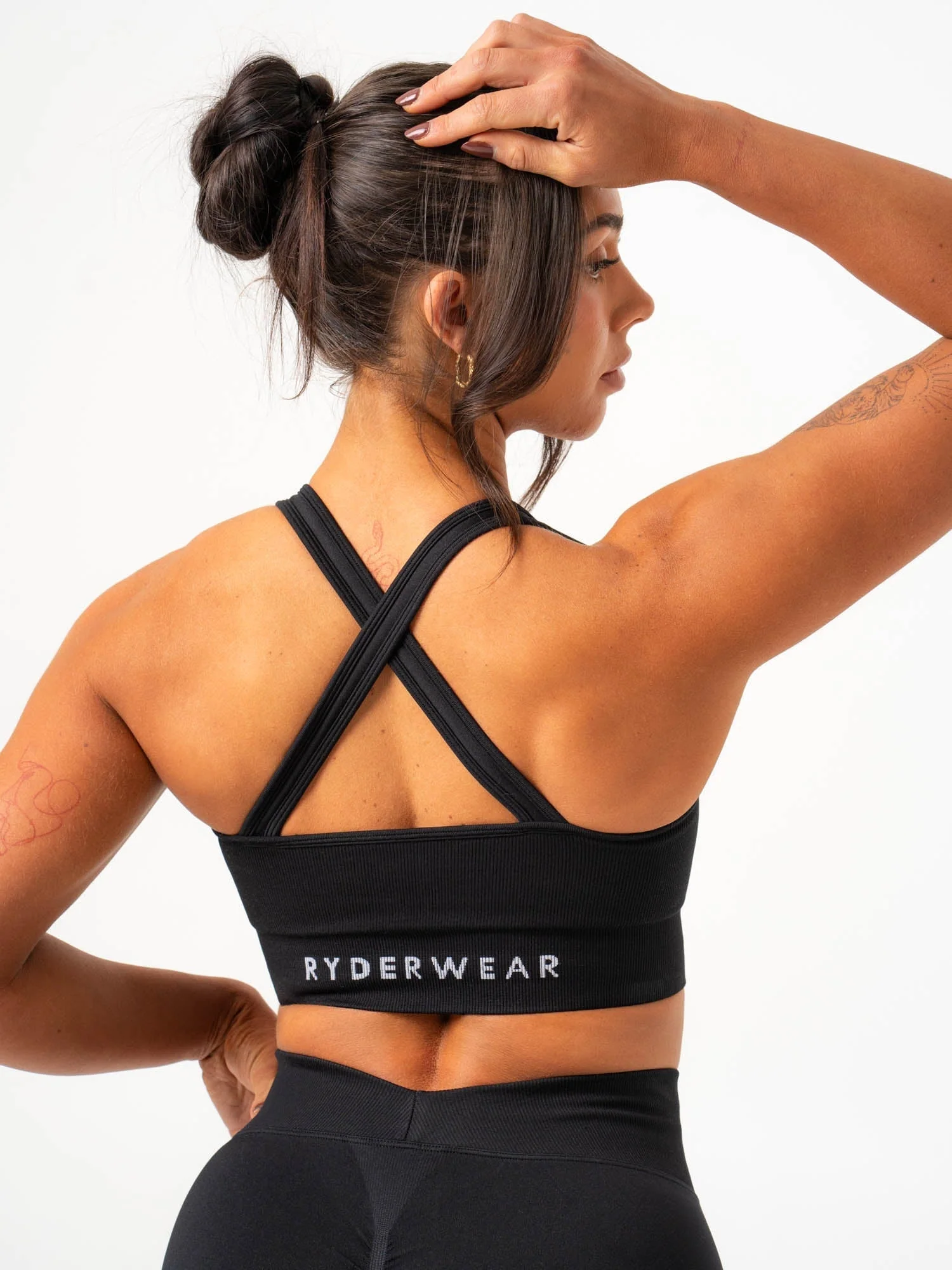 Cross Back Seamless Bra - Black