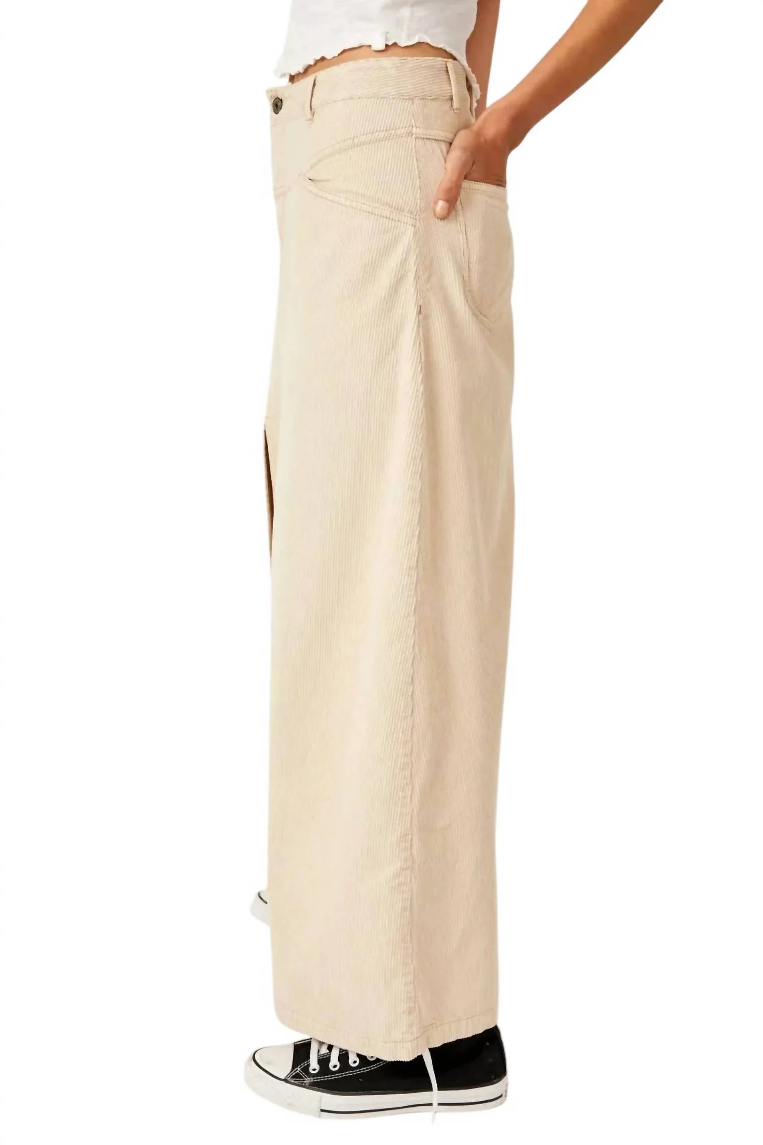 Come As You Are Cord Maxi Skirt In Beige