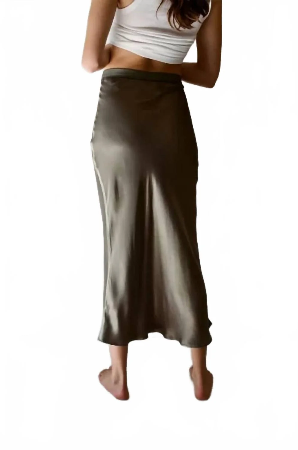 Kimberly Satin Skirt In Olive