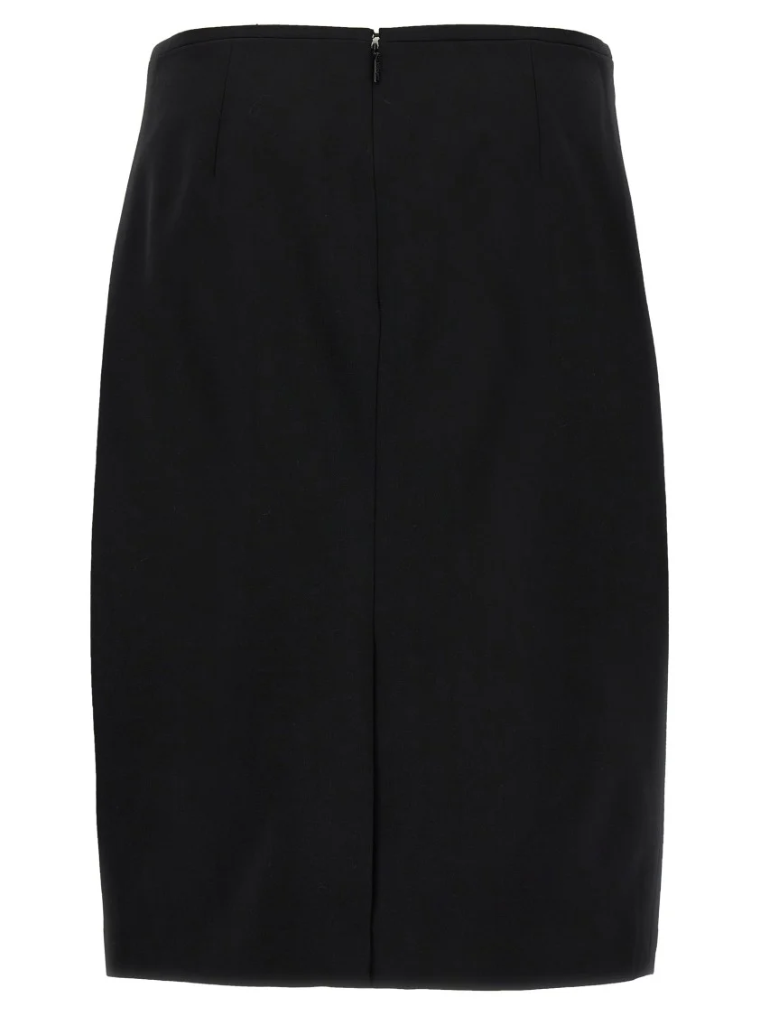 Tailored Stretch Wool Midi Skirt With Logo Detail
