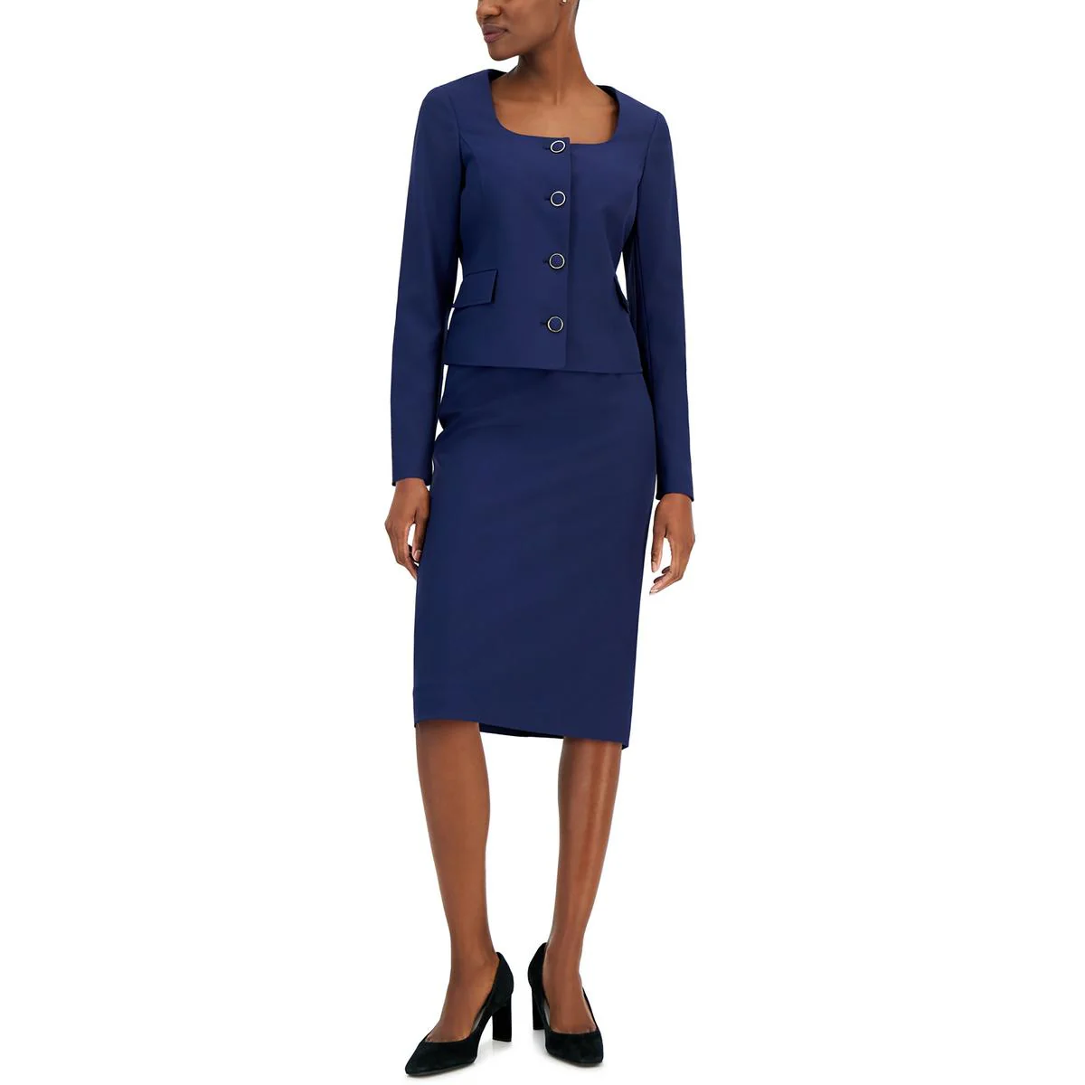 Womens Solid Polyester Four-Button Suit