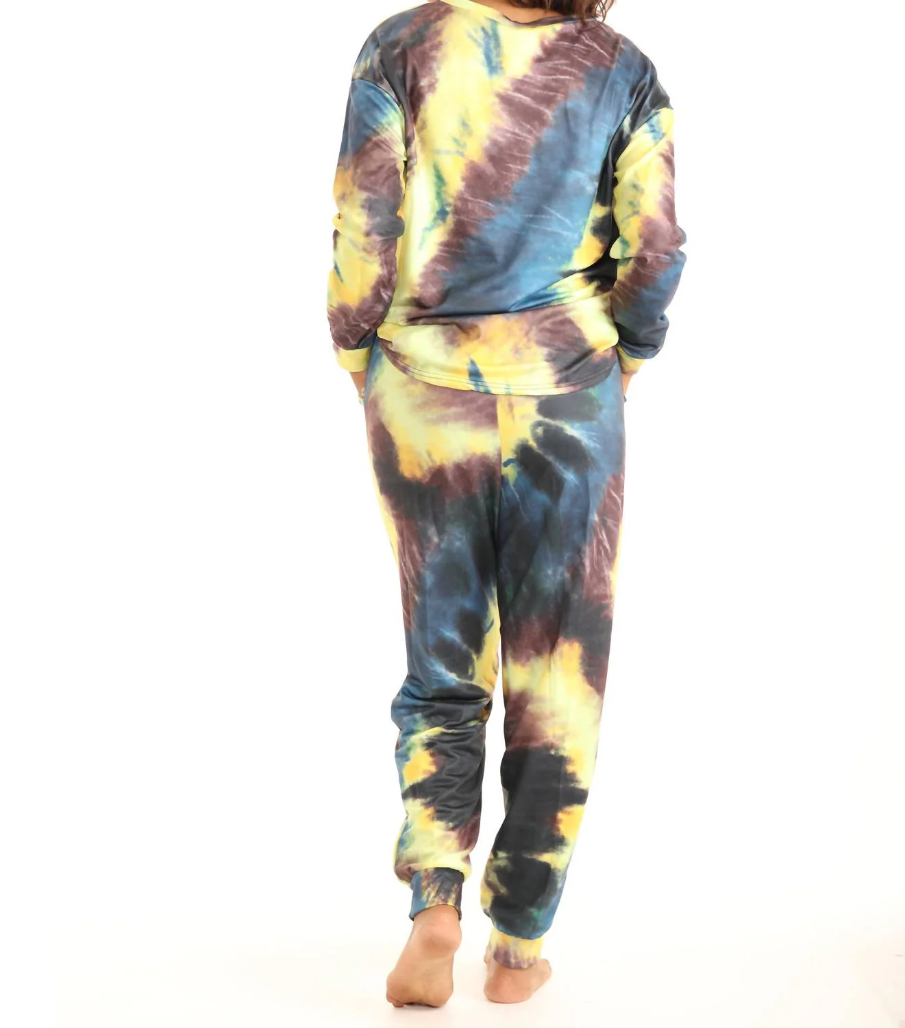 Tie-Dye Long-Sleeve Crewneck Top & Joggers In Blue/gold