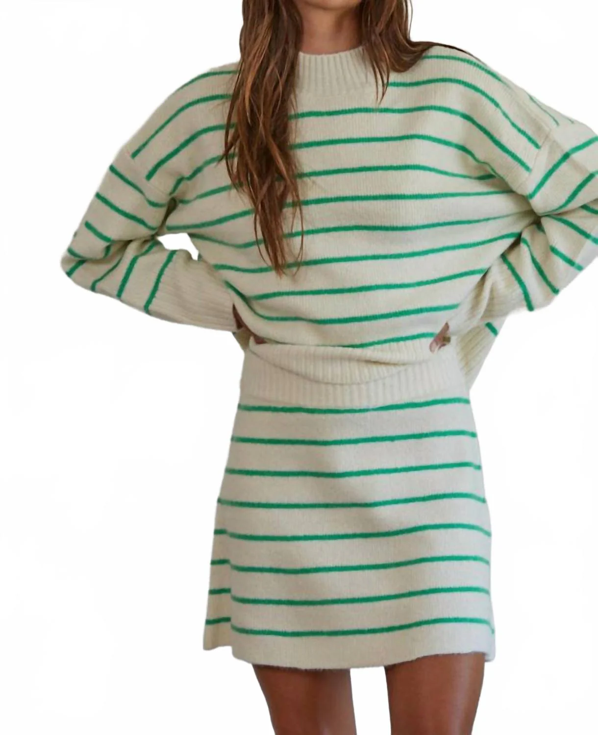 Women's Striped Sweater Skirt In Cream & Green