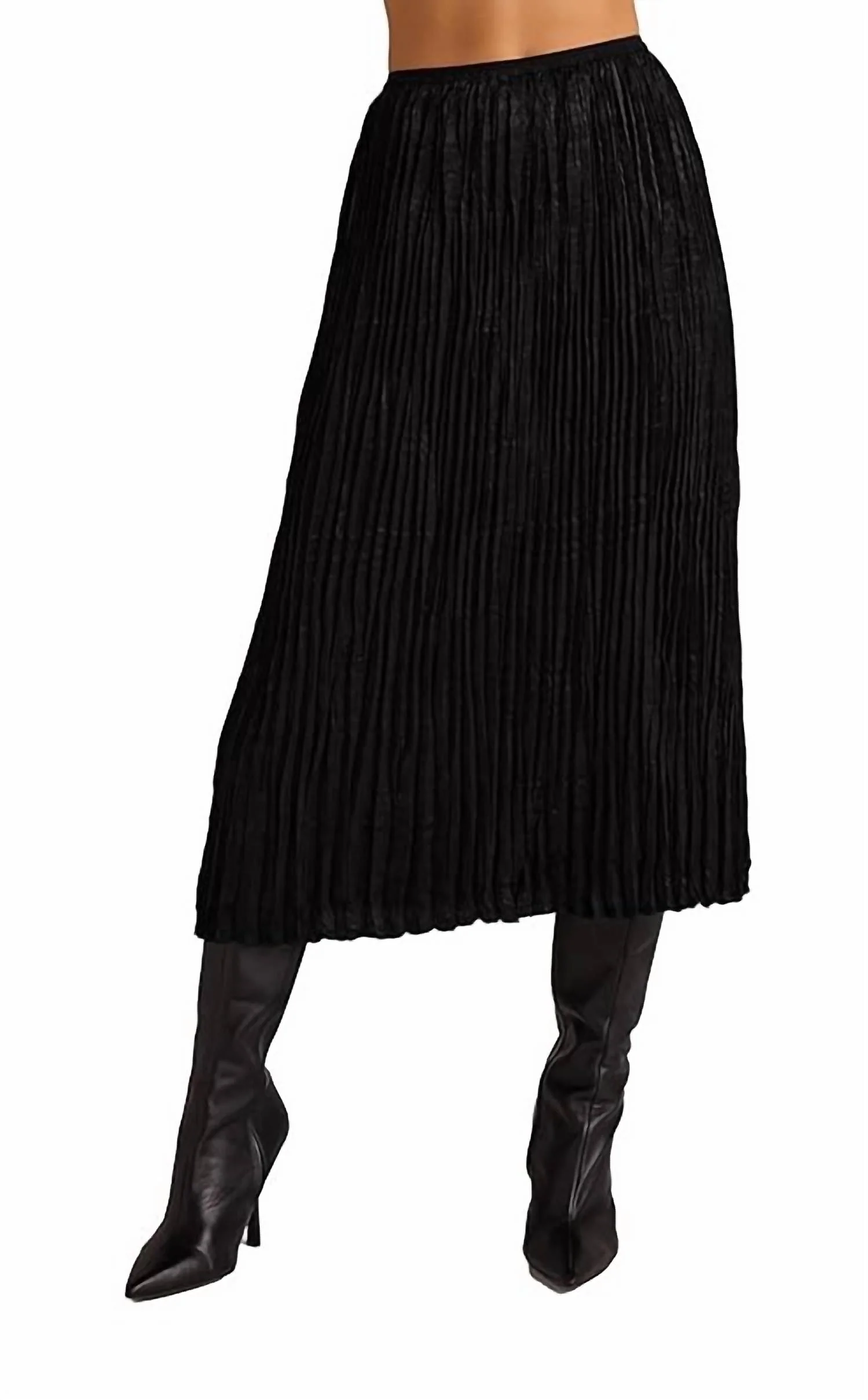 Variegated Pleat Midi Skirt In Black