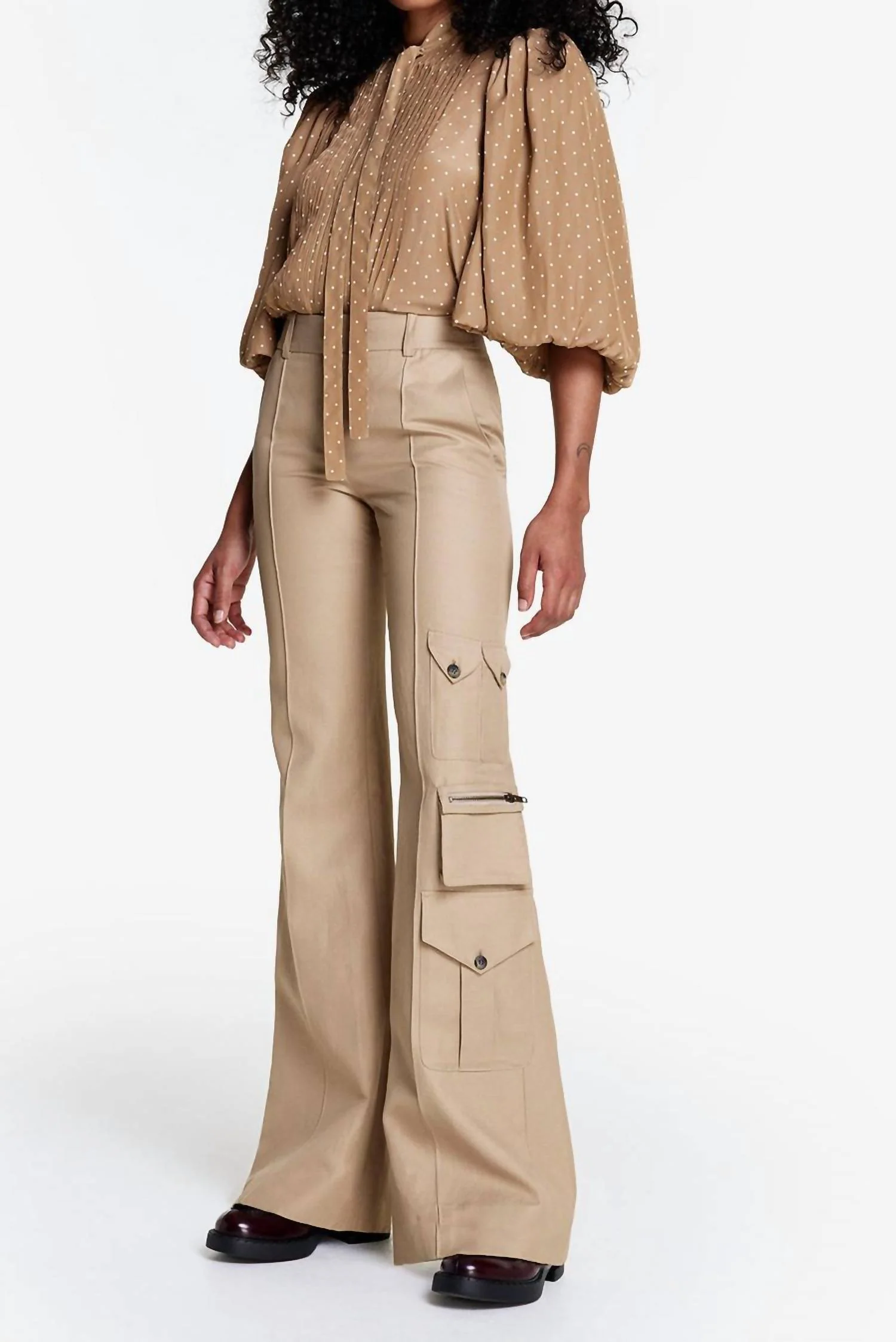 Wide Leg Cargo Trousers In Stone