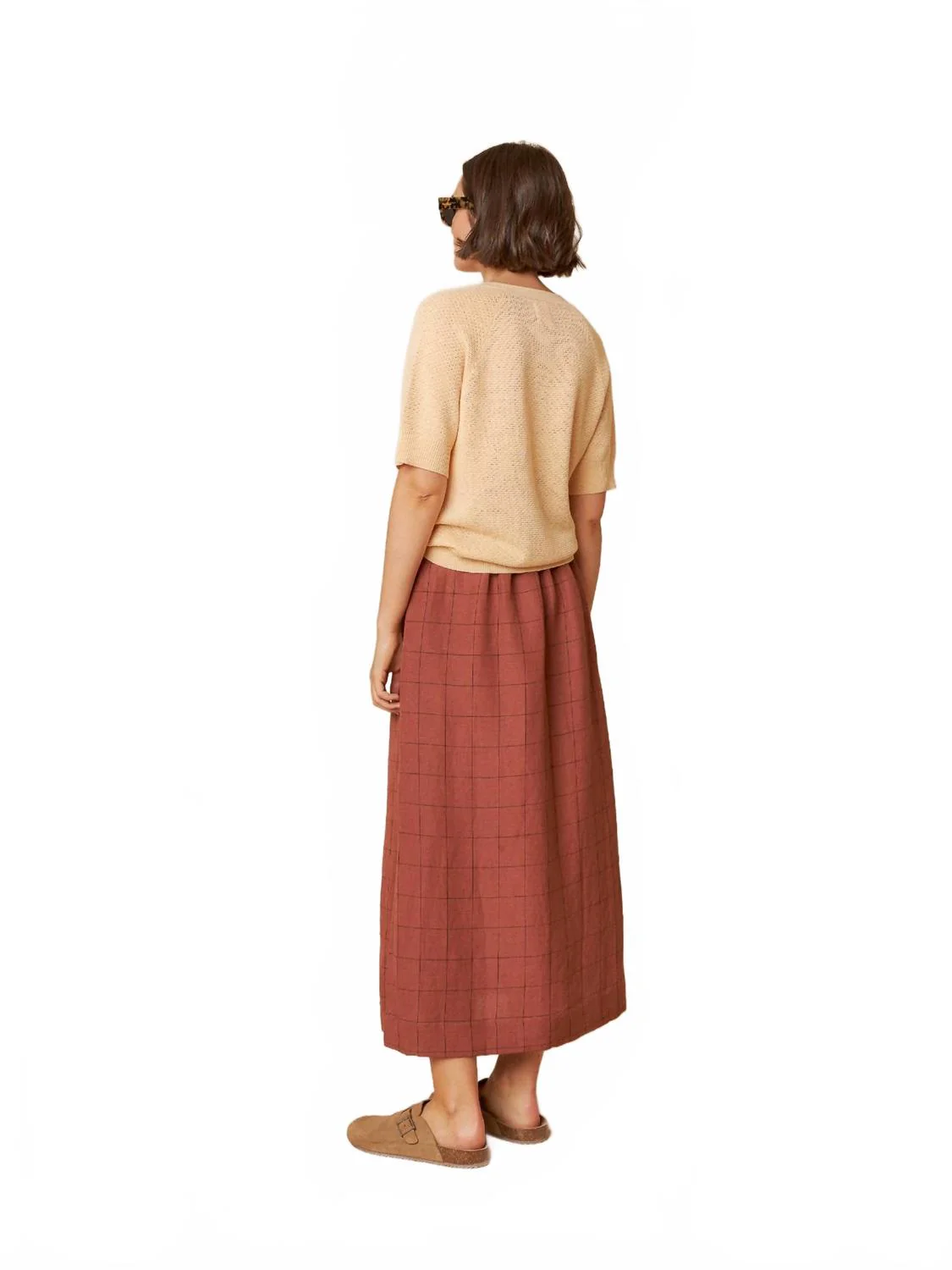 Window Pane Check Skirt In Chocolate