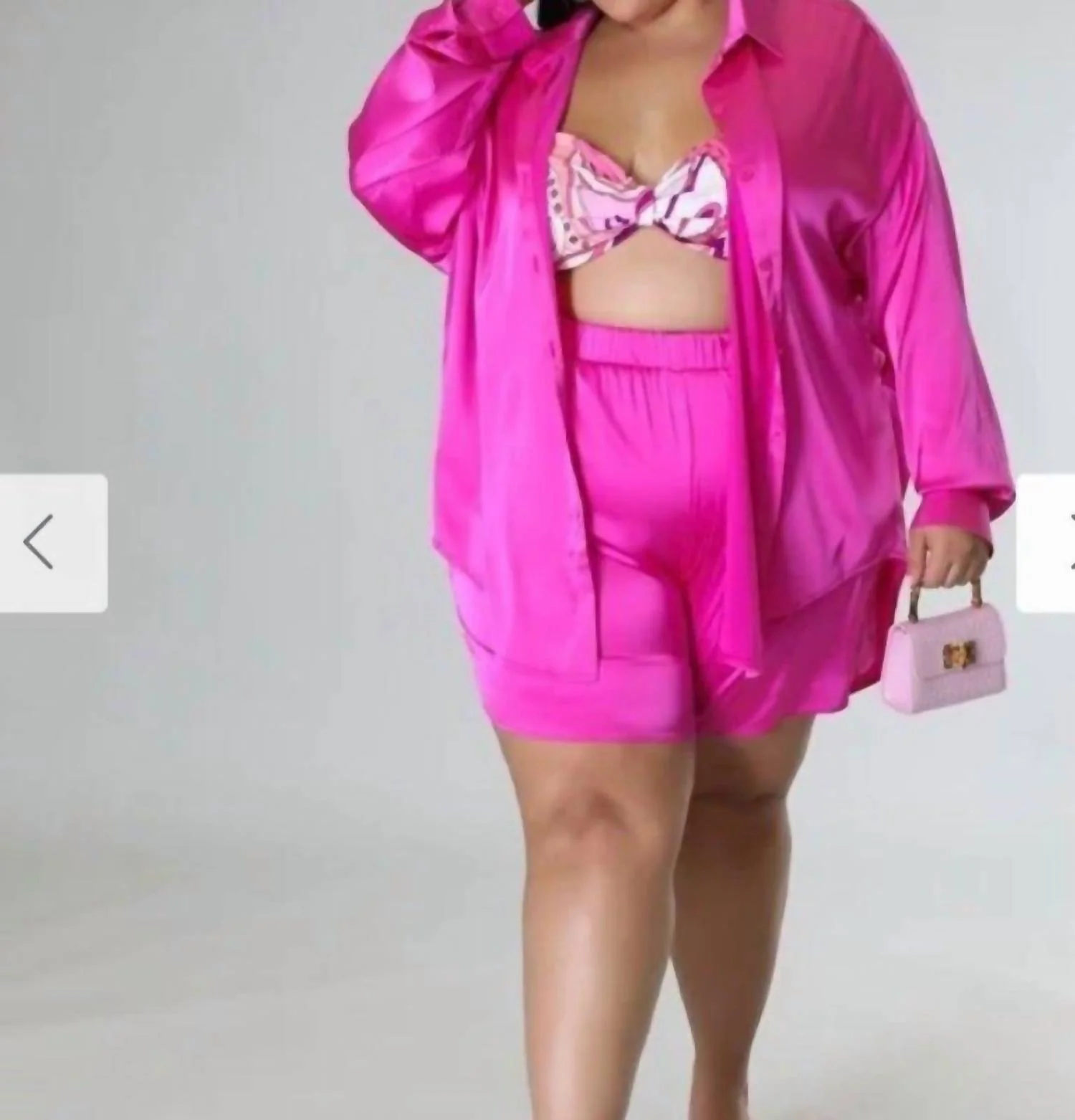 Satin Curvy Short Set In Pink