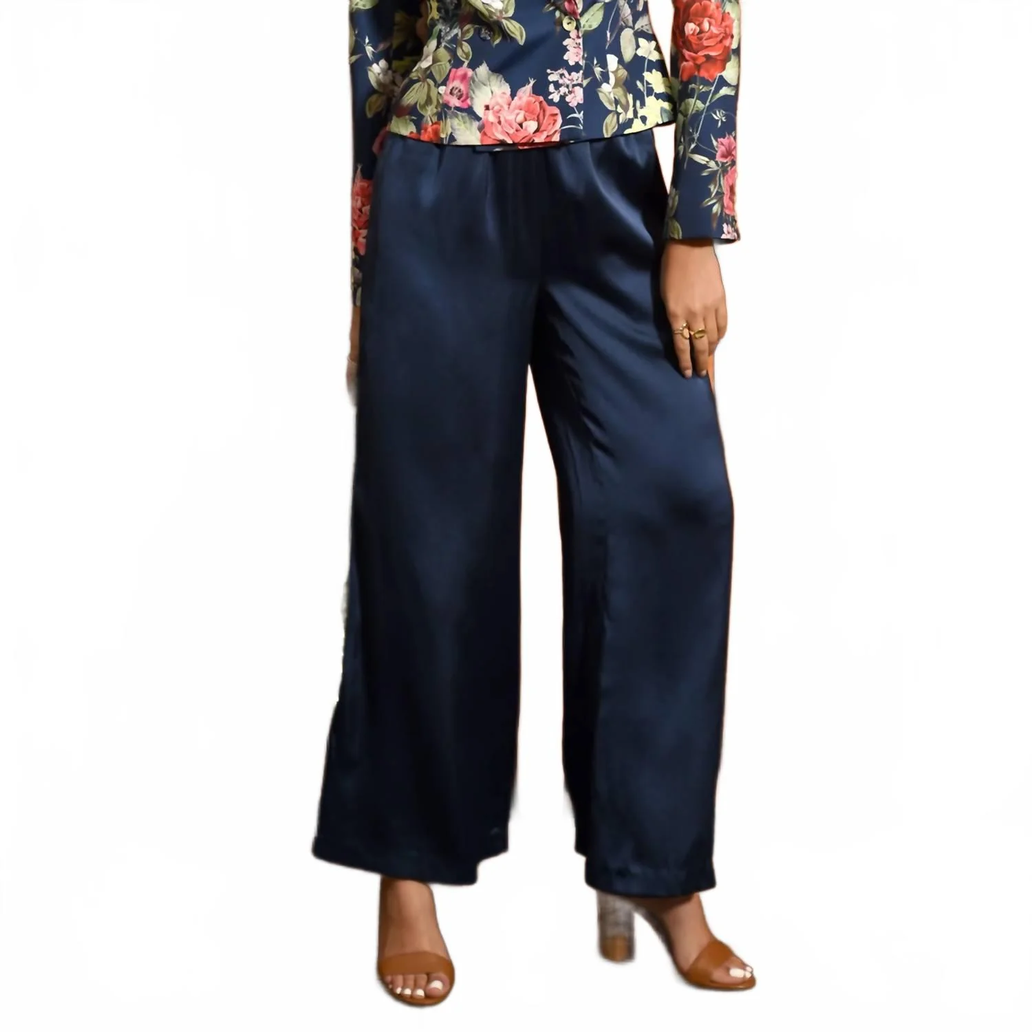 Britt Satin Pants In Navy Blue