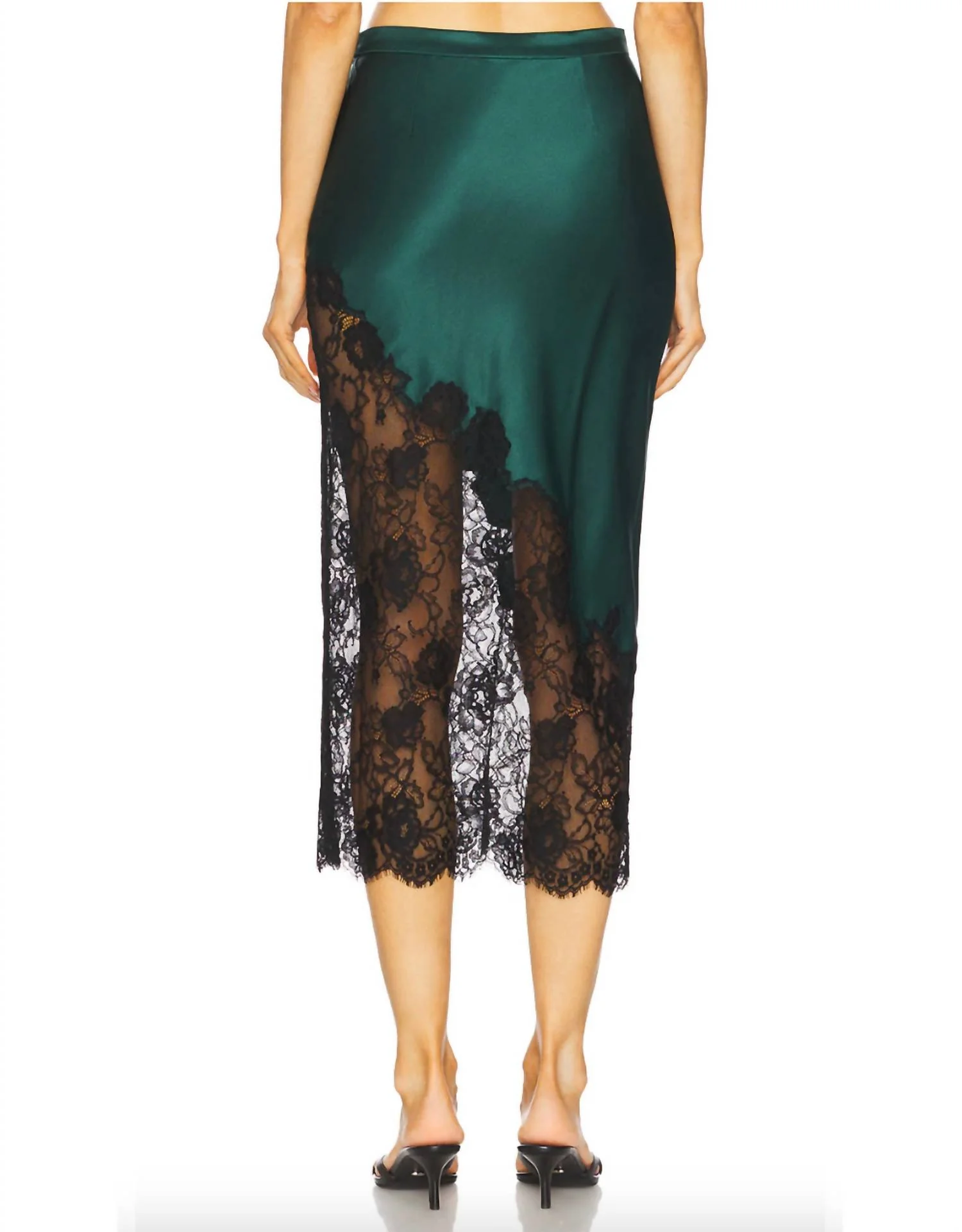Silk & Lace Scallop Midi Skirt In Evergreen