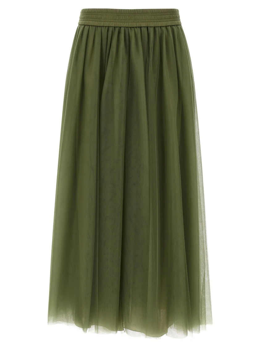 Multi-Layer Tulle Midi Skirt With Elastic Waistband