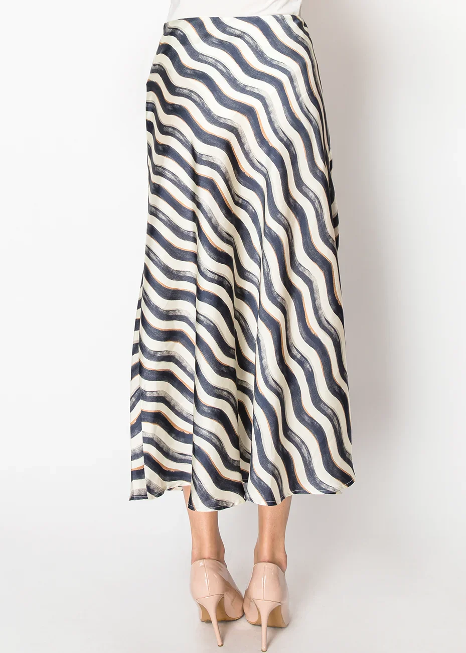 Abstract Waves Navy Print Skirt
