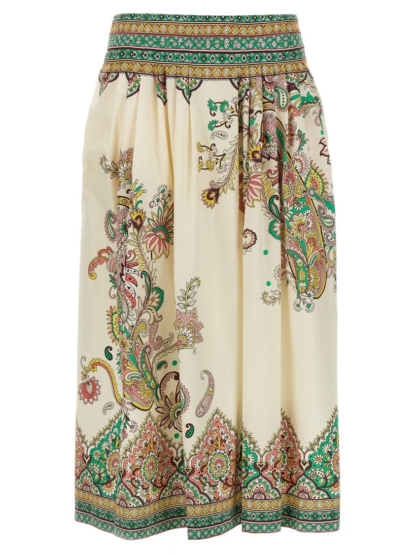 Cotton Midi Skirt With All-Over Paisley Print