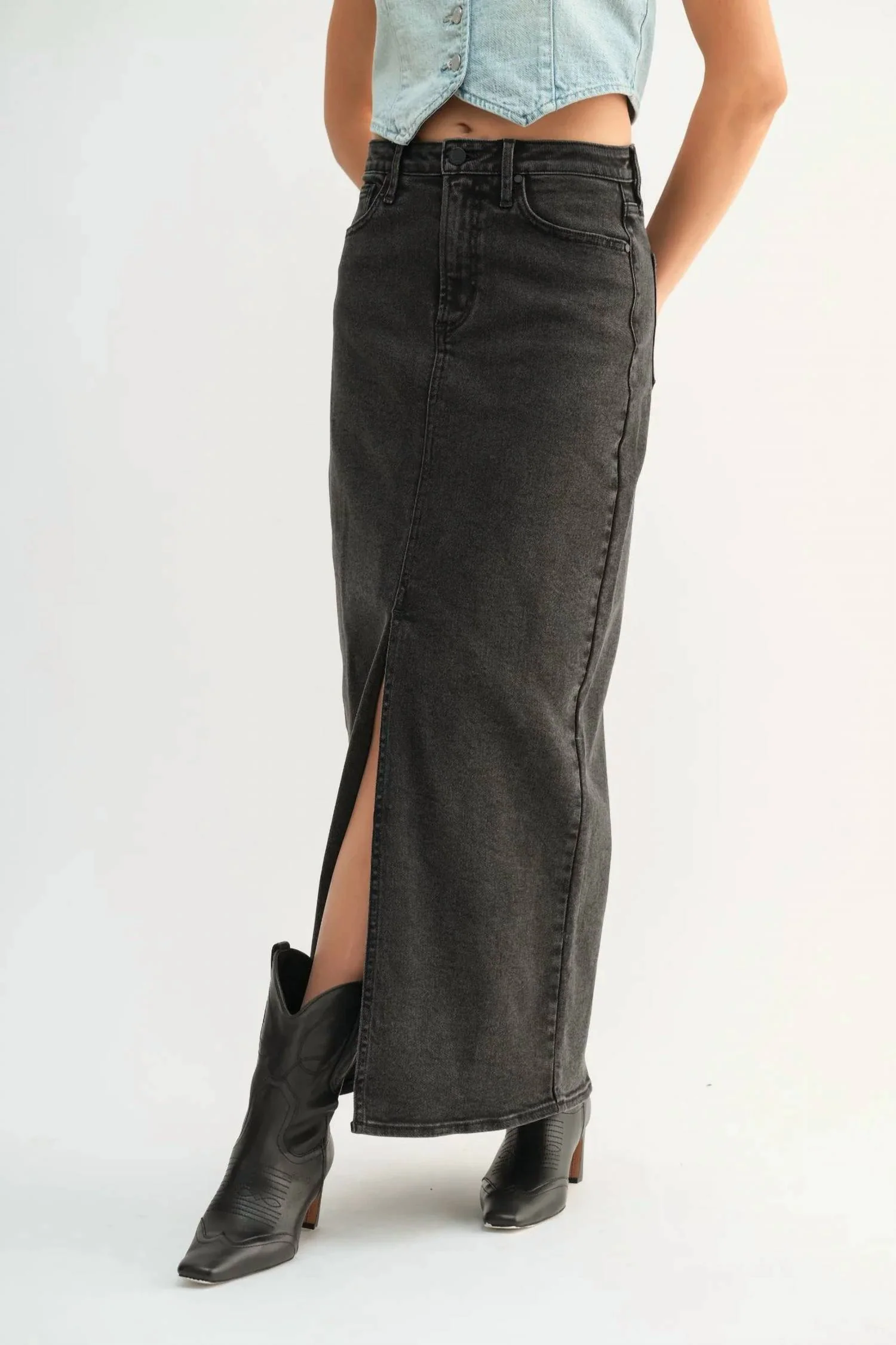 Stretch Classic Midi Skirt In Black