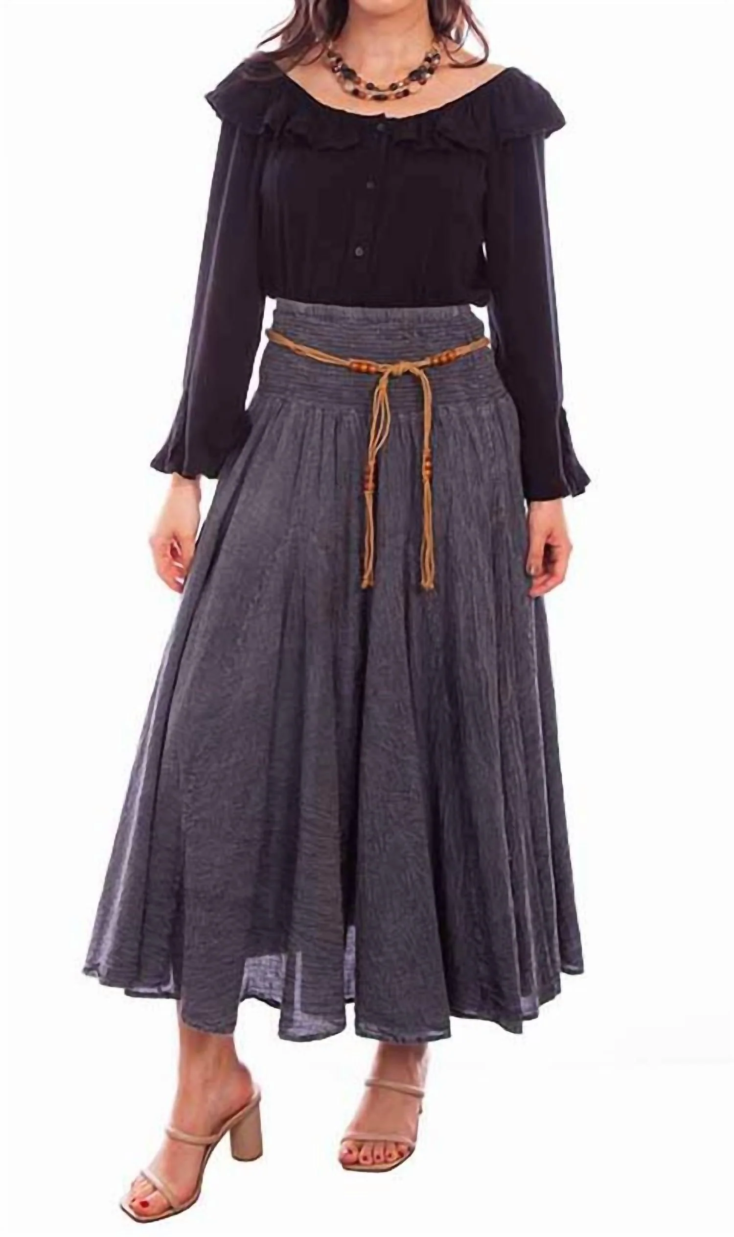 Western Acid Wash Skirt In Charcoal