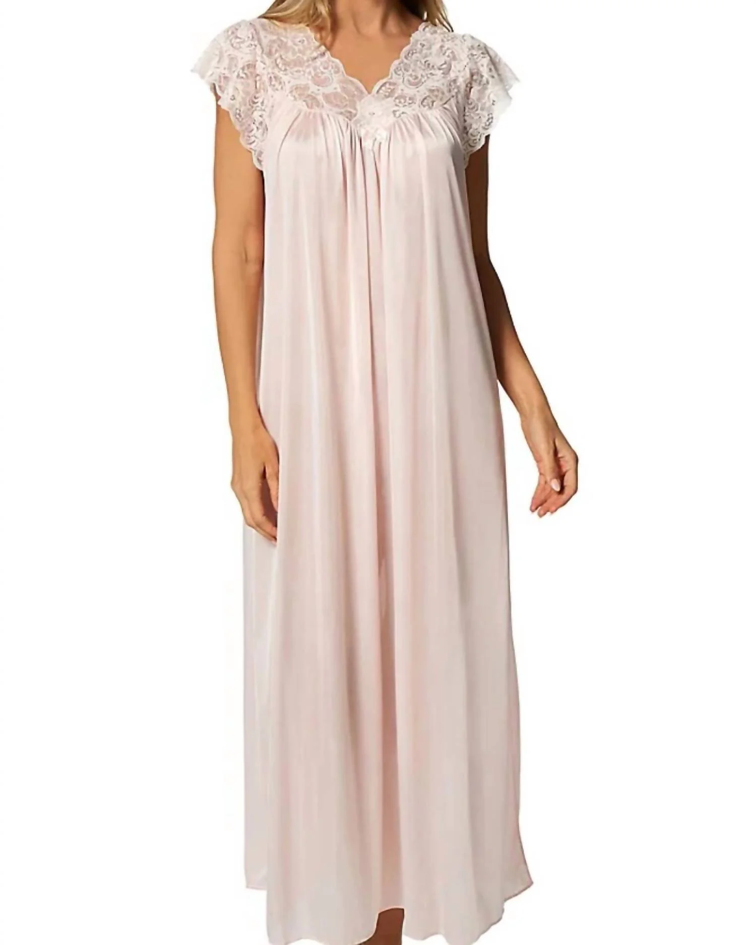Long Lace Cap Sleeve Nightgown In Blush