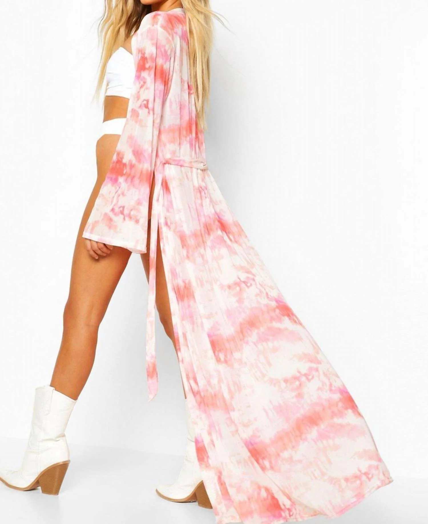 Long Sleeve Printed Duster In Pink