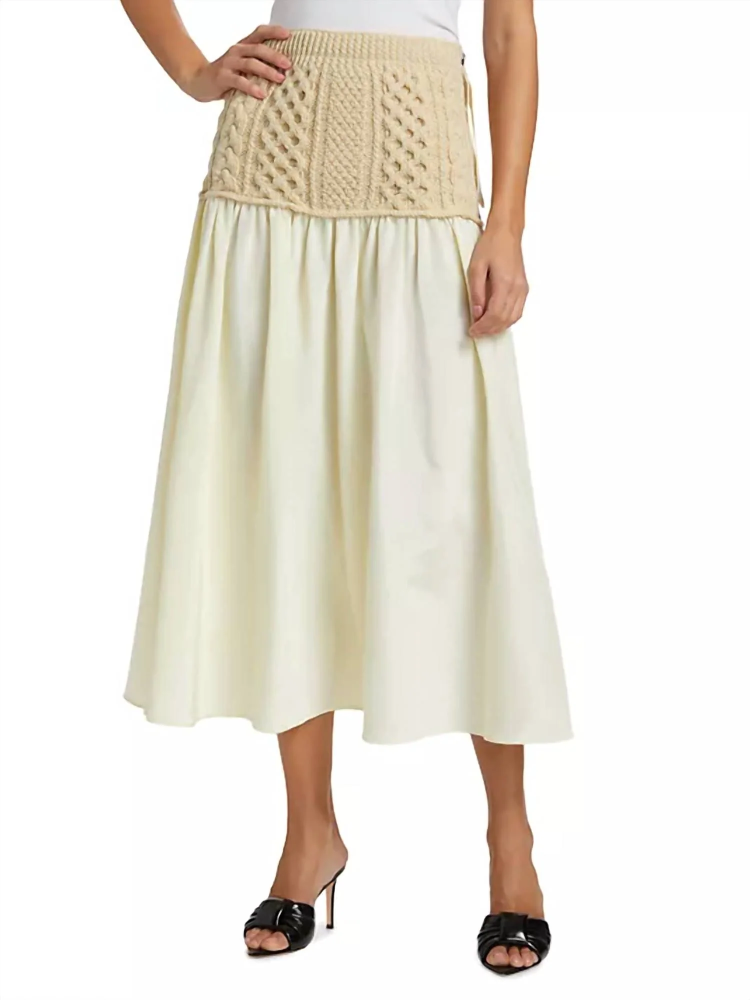 Mekas Paneled Knit Midi-Skirt In Ivory