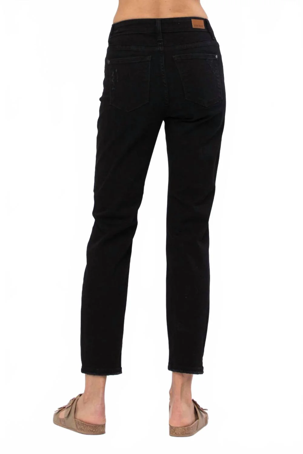 High Waist Destroyed Boyfriend Jeans In Black