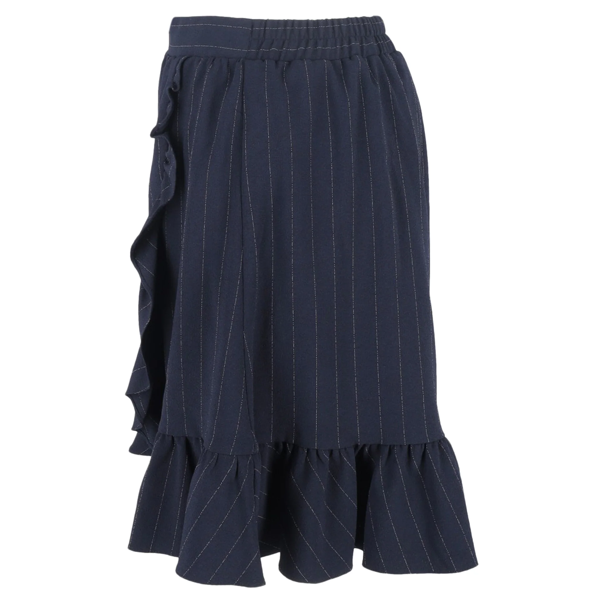 Ganni Striped Ruffled Mini Skirt in Navy Blue Polyester