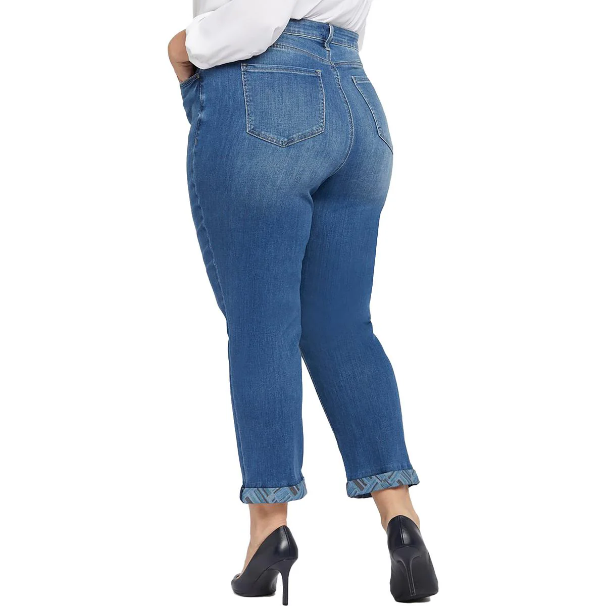 Plus Girlfriend Womens Printed Cuff Medium Wash Skinny Jeans