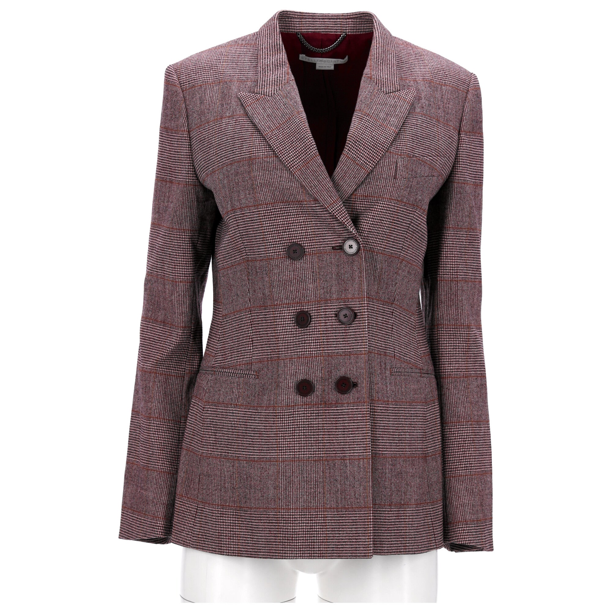 Stella McCartney Double-Breasted Plaid Jacket in Burgundy Virgin Wool