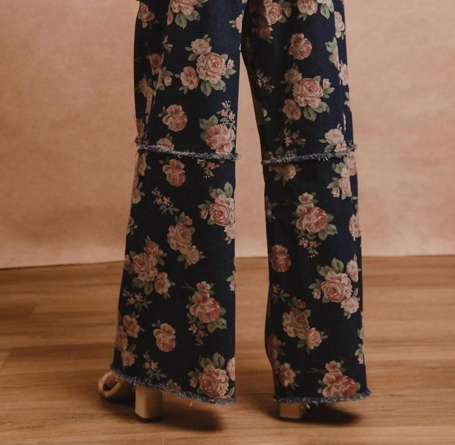 Floral Print Denim Pant In Rose Blossom